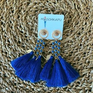 Blue Tassel Statement Earrings (A5)